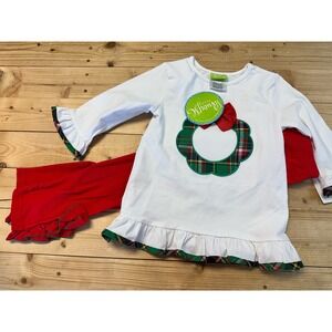 Classic Whimsy Kids Size 6 Christmas Plaid Wreath Outfit Top‎ Red Leggings Set